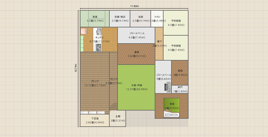 中庭のある平屋北和室ましまし