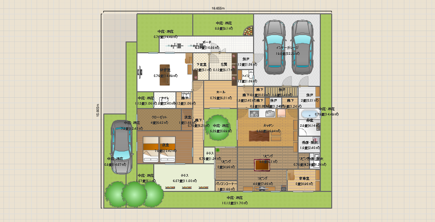 中庭付き1階完結平屋風(敷地90坪台) Ver2