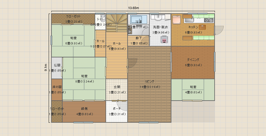 南玄関　間口14ｍ奥行9ｍ　建物だけ