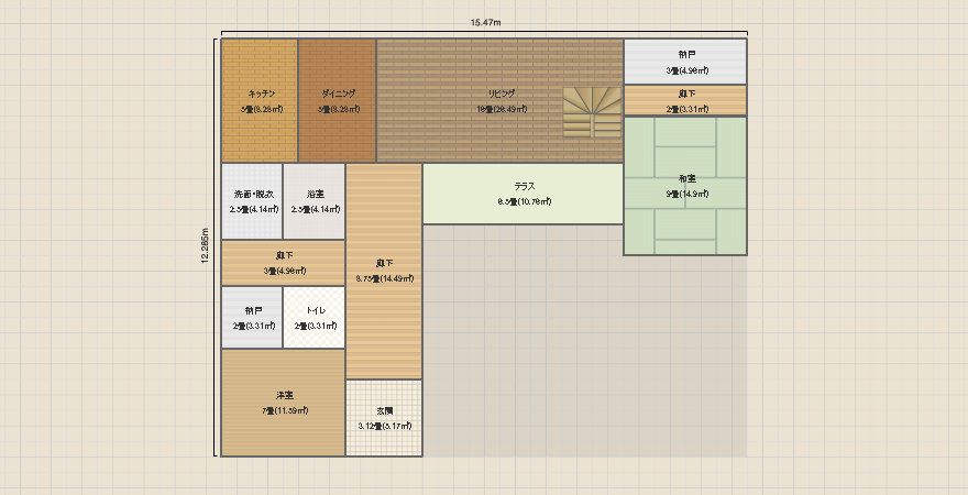 浅いコの字型の家