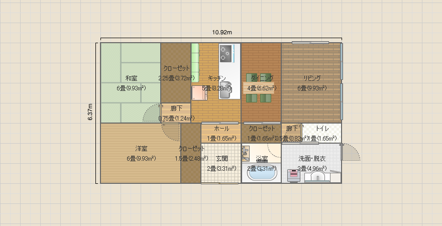 21坪 平屋　真ん中玄関  右下サニタリー