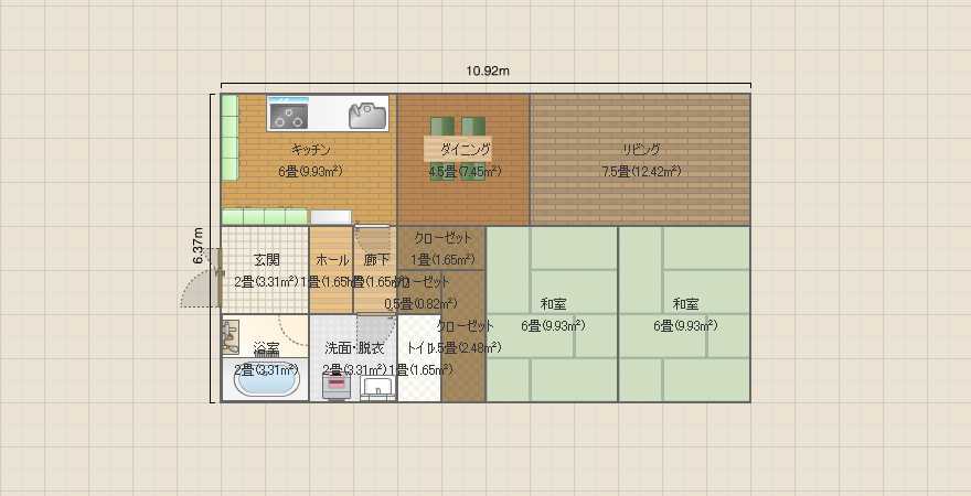 21坪　平屋　左玄関　左下サニタリー