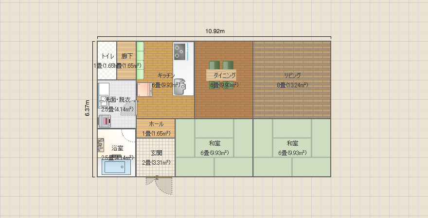 21坪　平屋　左下玄関　左サニタリー