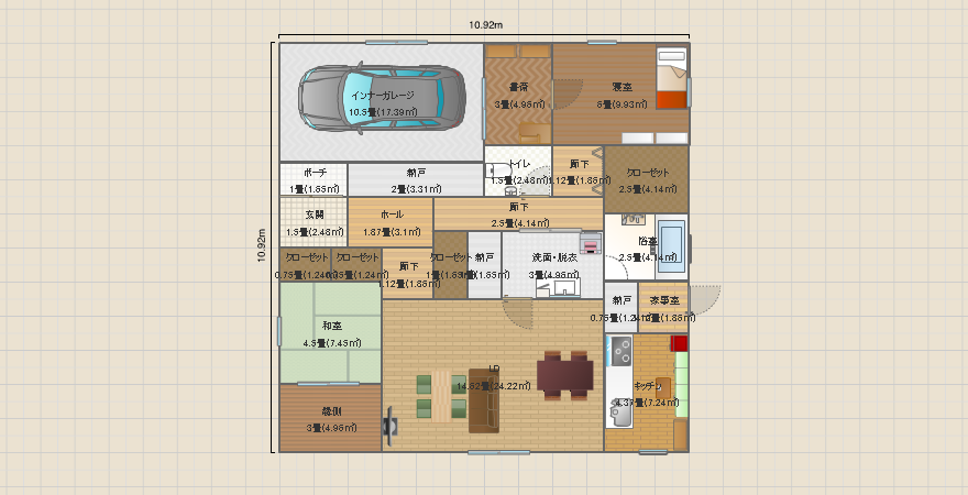 納戸付インナーガレージ平屋・改