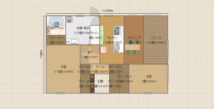 25.5坪　平屋　真ん中玄関 左上サニタリー 1