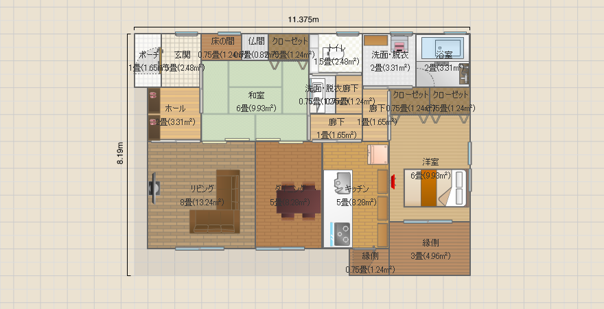 平屋　2ＬＤＫ　25坪