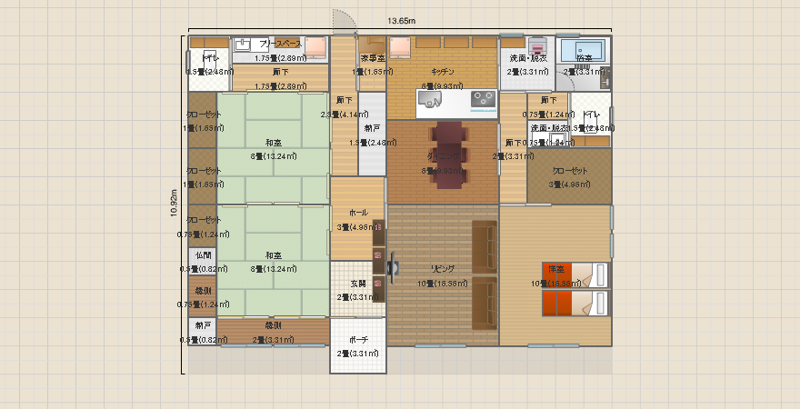 平屋　4ＬＤＫ　40坪