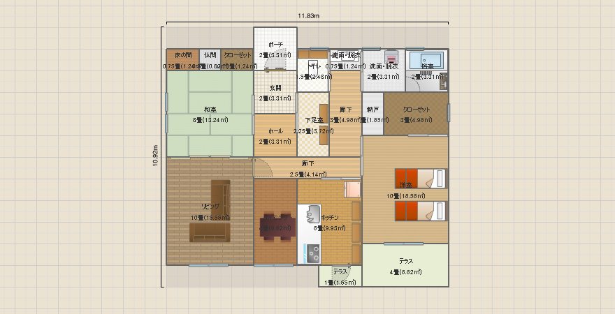 平屋　2ＬＤＫ　35坪