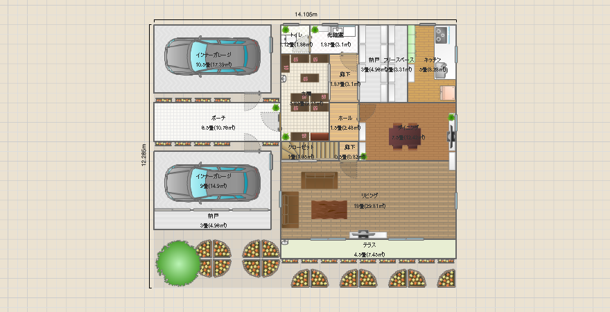 吹き抜けがある、２人＆３チーの家（Lに３チワワ）・西玄関 ver.１