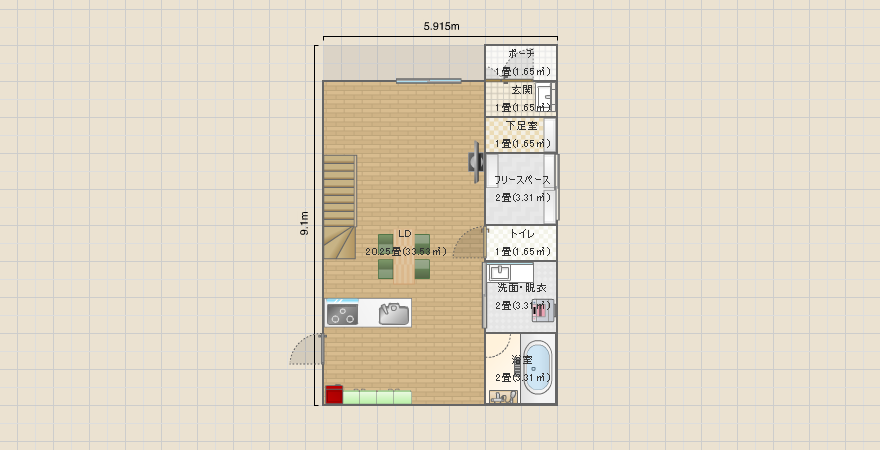 7.6×13m　30坪　60/200%　家族4人　③