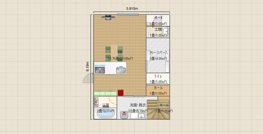 7.6×13m　30坪　60/200%　家族4人　④