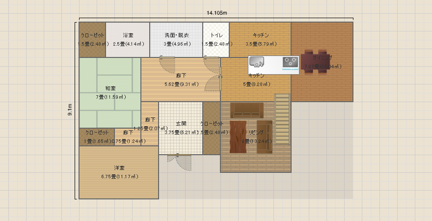 ｉ－ｓｍａｒｔ、５6.8坪Ｌ字変形