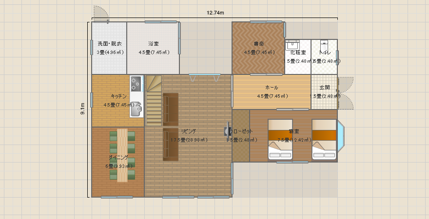 リビングを見下ろすロフトが左右にある家