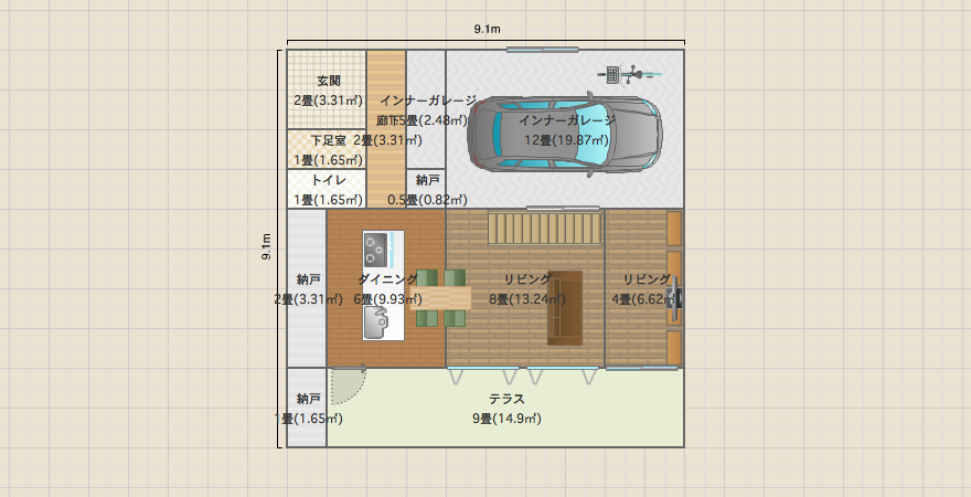 Box house + garage 9x9m