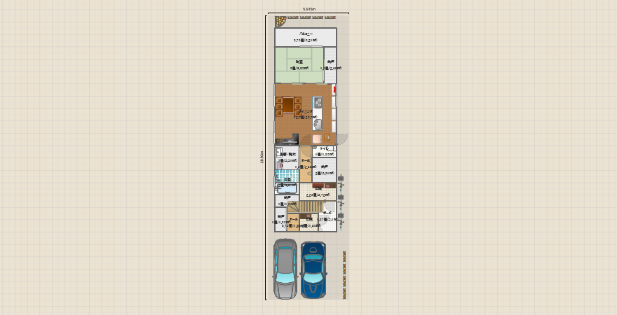 間口6ｍ(完全分離二世帯)2階建て2