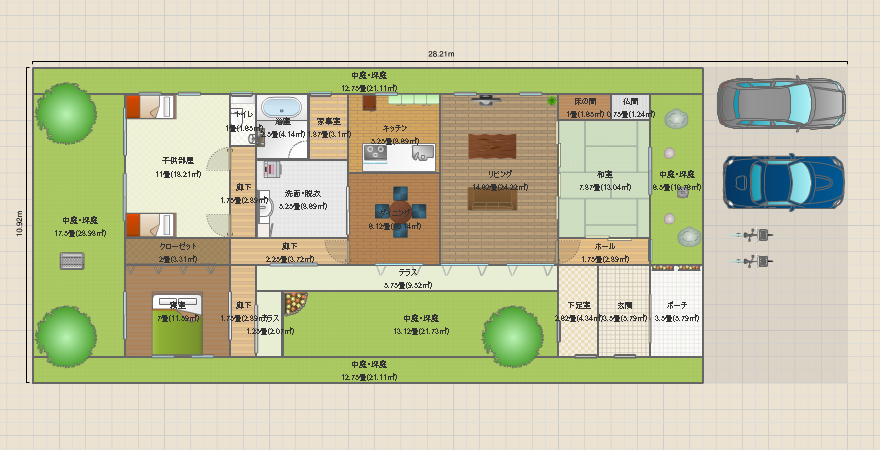 コの字型の平屋マイホーム