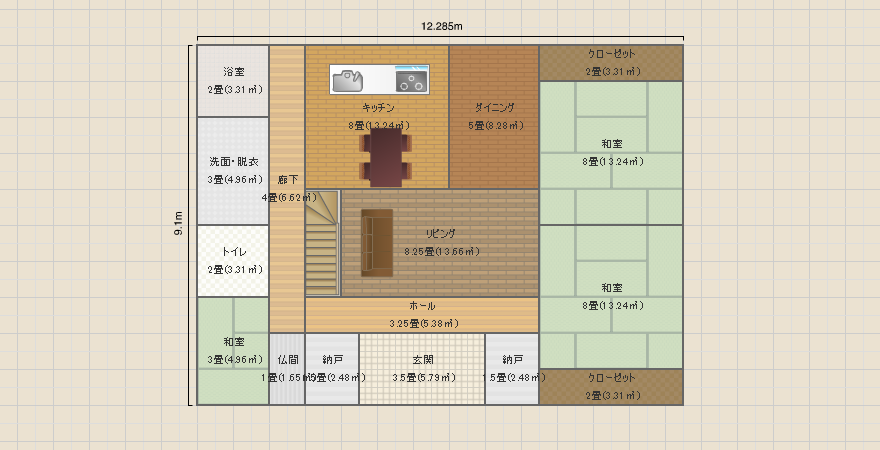 道路側９ｍ×奥行１２ｍ　間取り　修正案