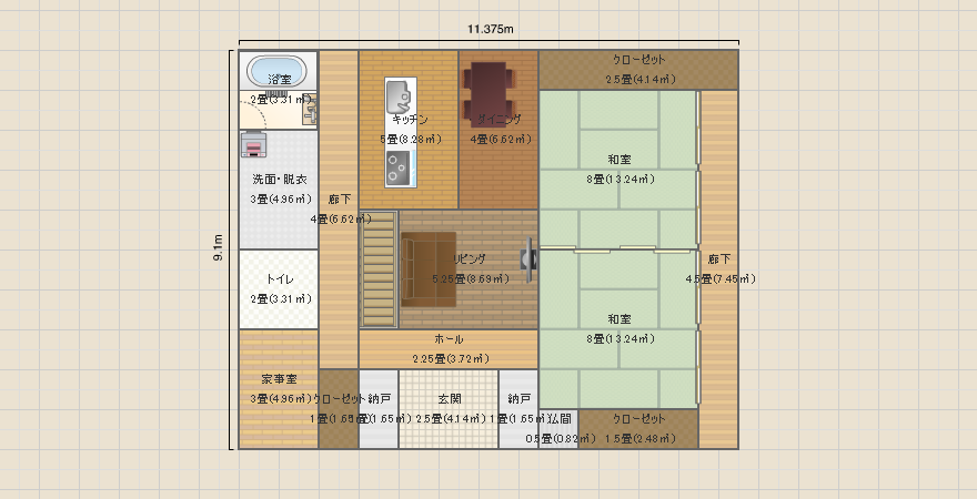 道路側９ｍ×奥行１２ｍ　間取り　修正案12/5