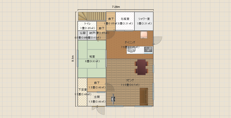 37坪廊下少なめ