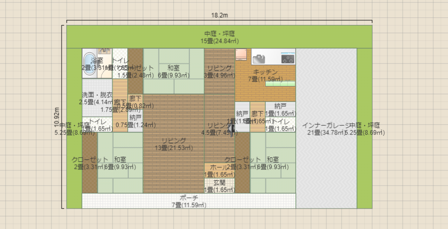 3LDK  ＋インナーガレージ  + トイレ3ヶ所