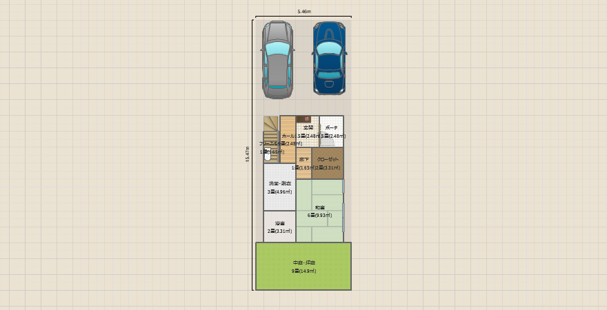 ３階建て２間半北付け