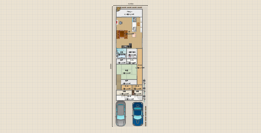 間口6ｍ(完全分離二世帯)2階建て4