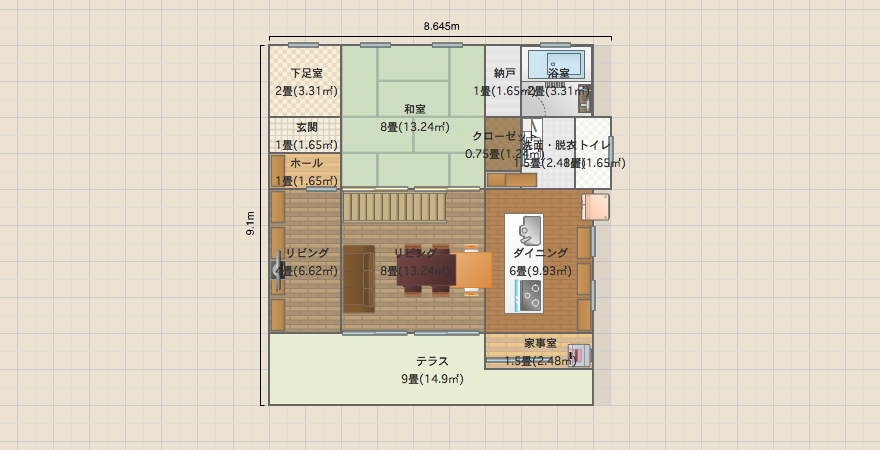 Box house 1F和室 4x4.5間 中央階段B2