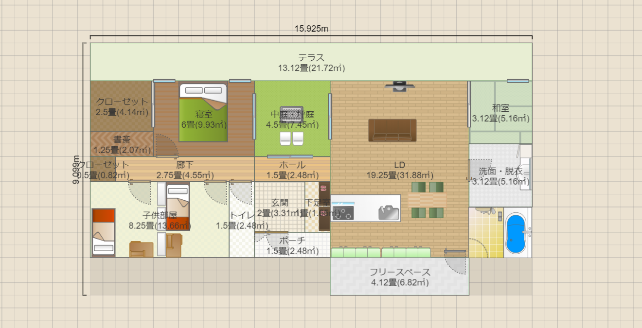 平屋4人家族_中庭あり