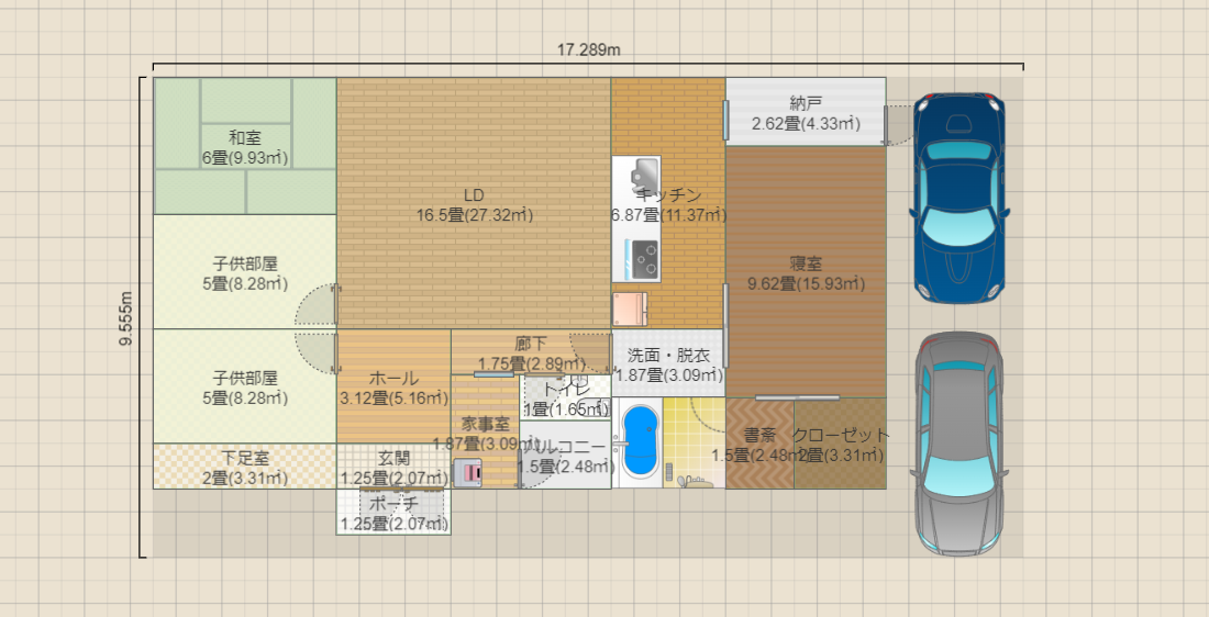 1階寝室　子供部屋　LDK広め　横長