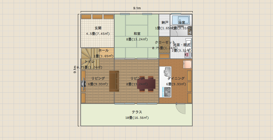 Box house 1F和室 4x5間 玄関横階段