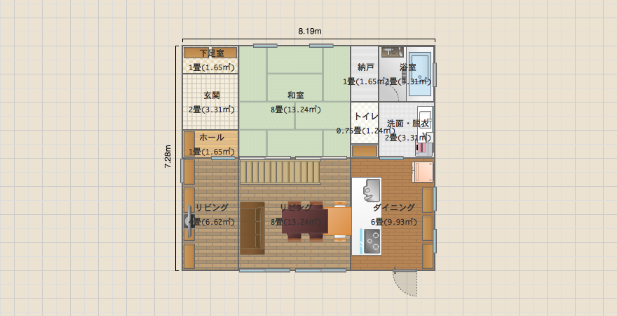 Box house 1F和室 4x4.5間 中央階段2