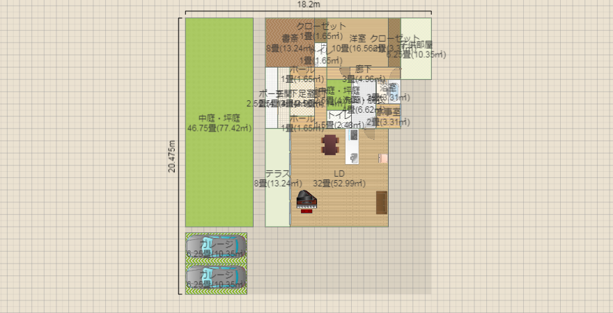 北向西入L字ガレージつきの家