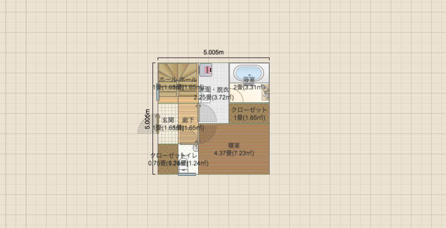 延べ床面積75㎡（22.5坪）の３階建て