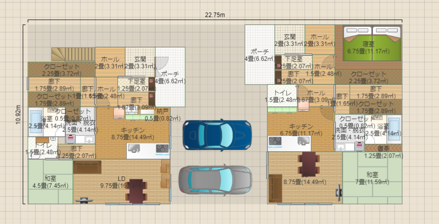 反転　左2階　右1階