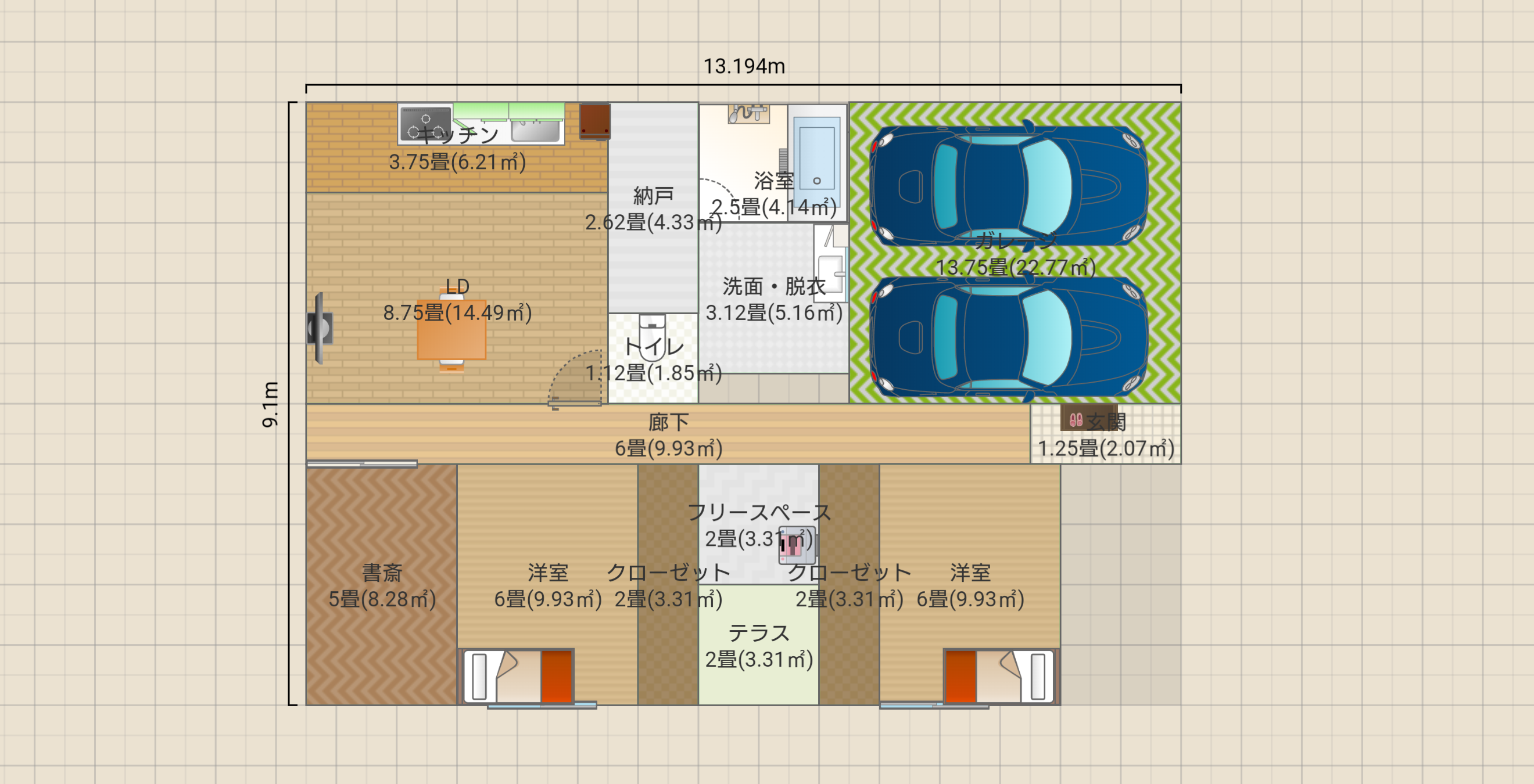 平屋 室内干し ガレージ