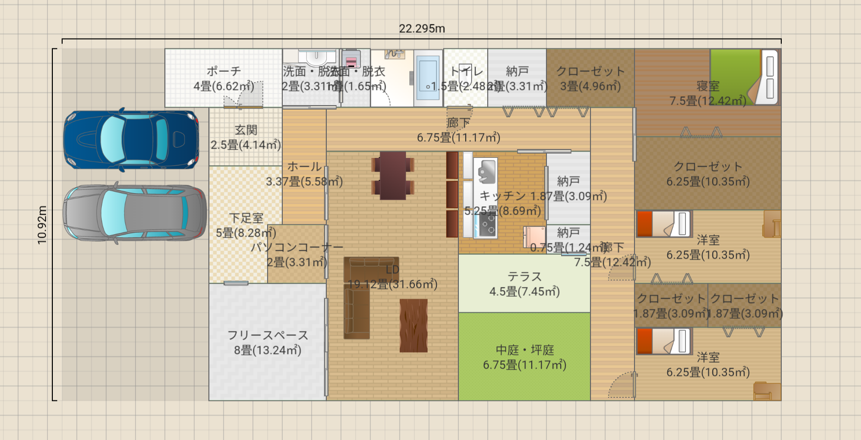 コの字平屋/洋室クローゼットは可動式