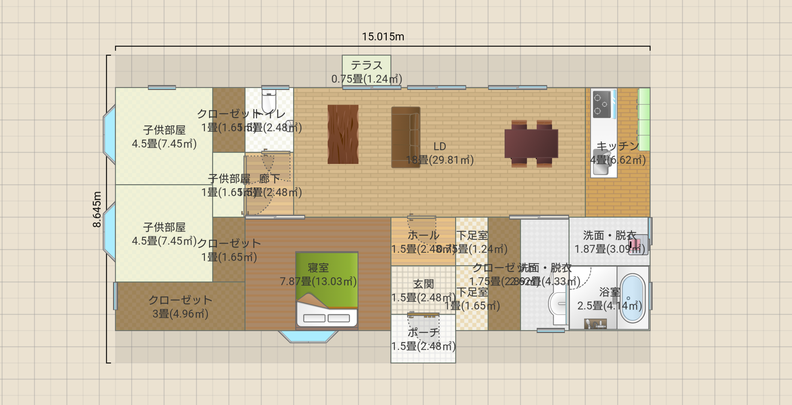 平屋3LDK屋根裏収納有35坪