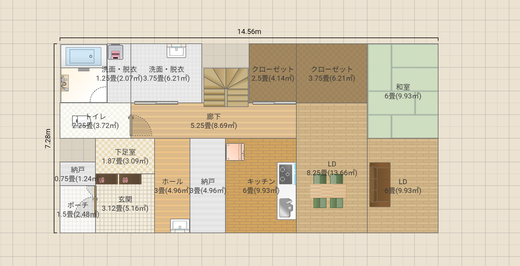 1階広々/2階洋室クローゼットは可動式