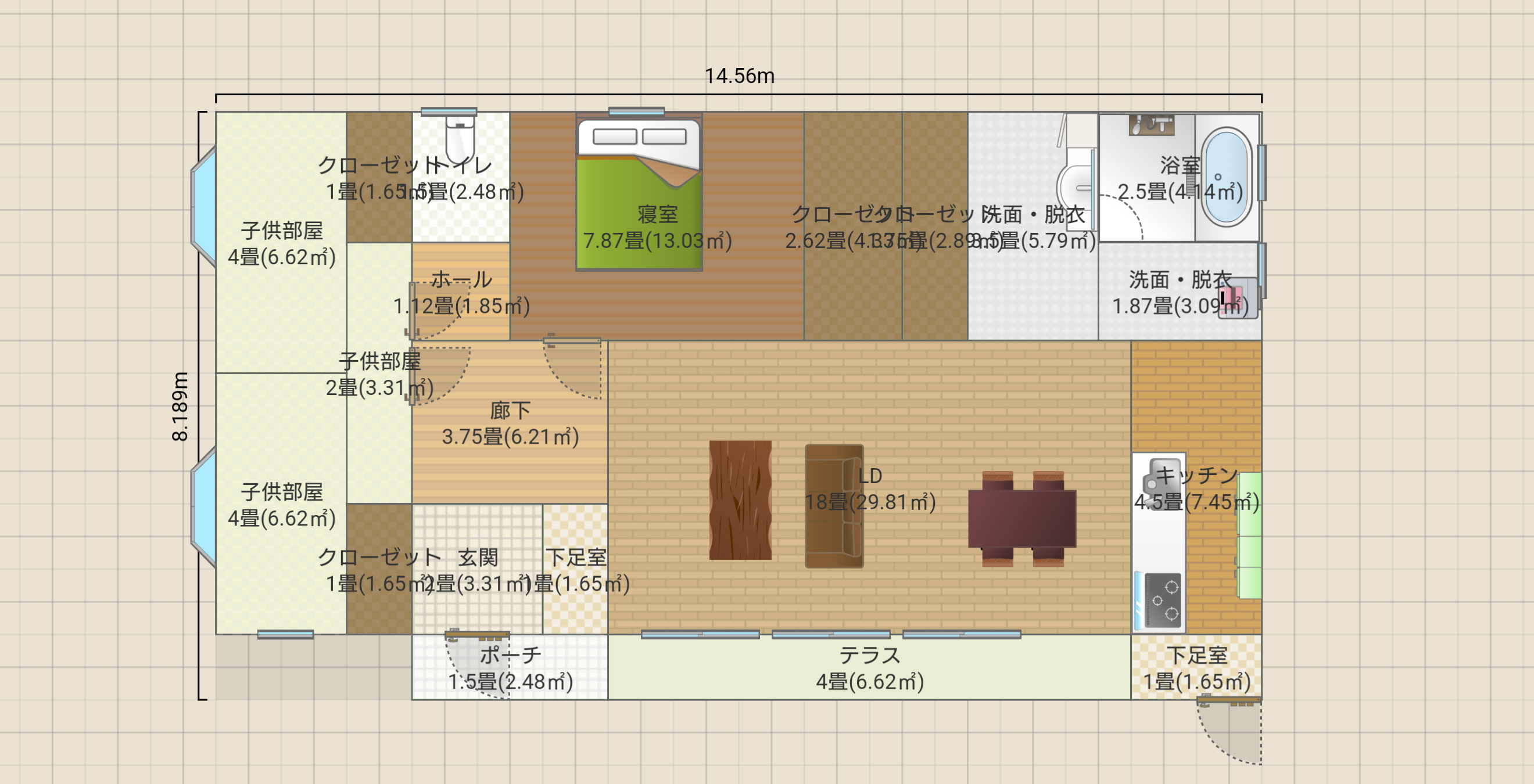 平屋3LDK屋根裏収納有35坪2