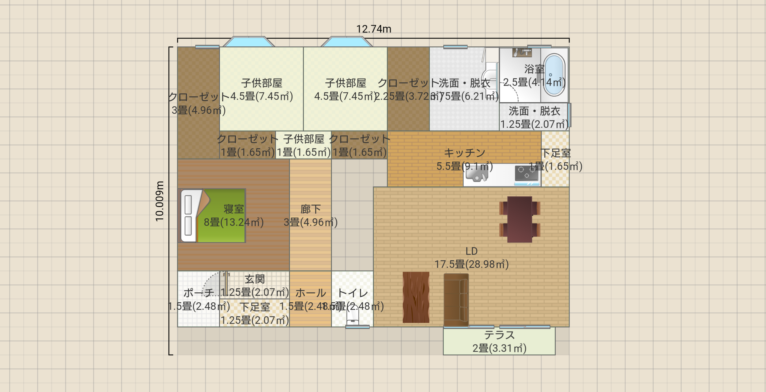 平屋3LDK屋根裏収納有35坪