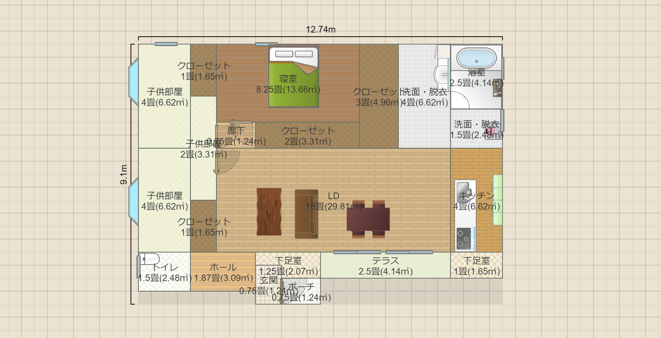 平屋3LDK屋根裏収納有35坪2