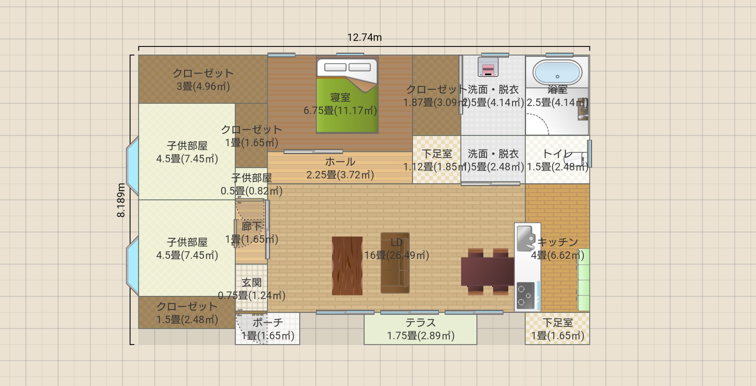 平屋3LDK屋根裏収納有35坪2