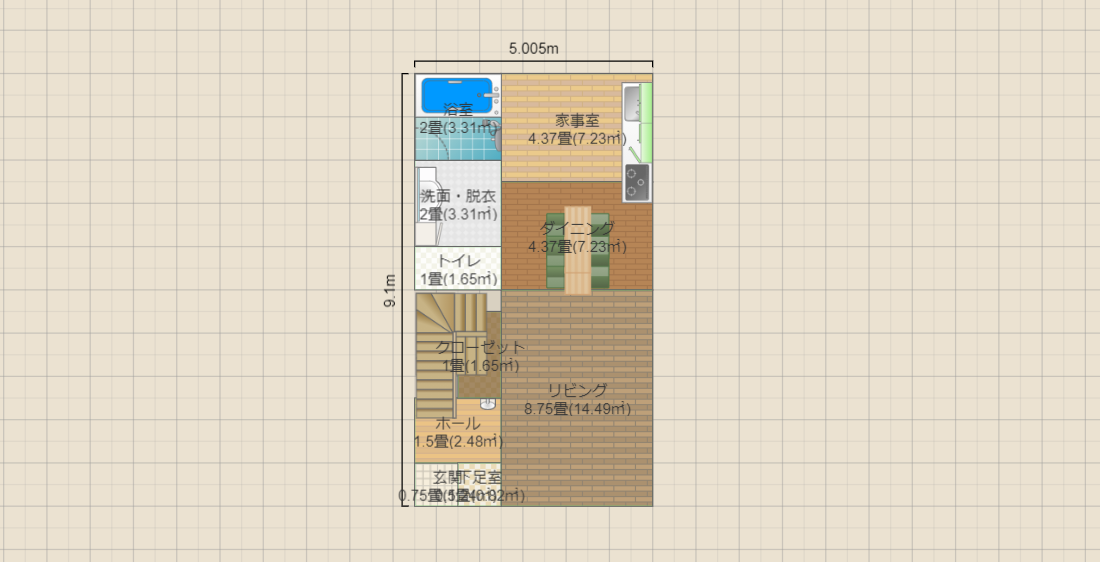 2階建　1階リビング浴室