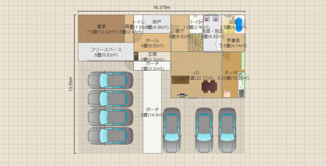 【家族4人】【事務所＋ガレージ】【2階建】