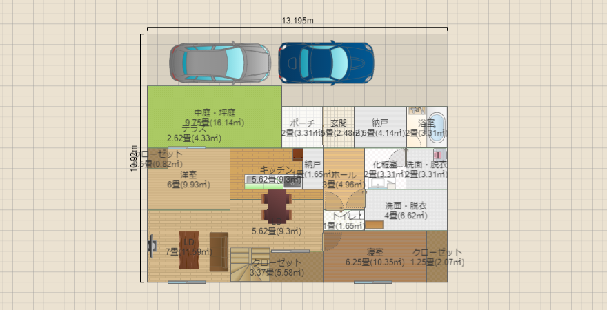 パターン１（リビング洋室仕切りで客室）