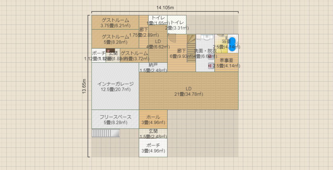 【家族4人】【ガレージ＋和室】【正方形】