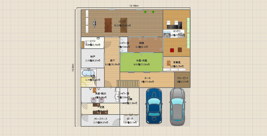 中庭のある家 車二台