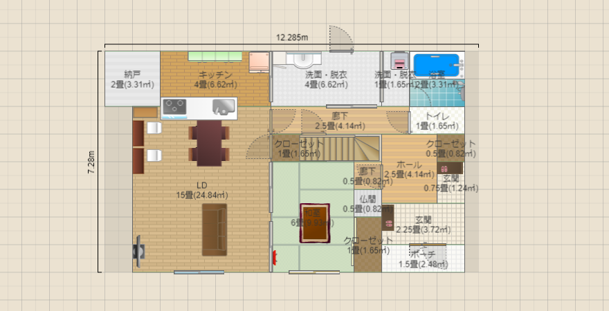 ｋリビング半間、バルコニーなし