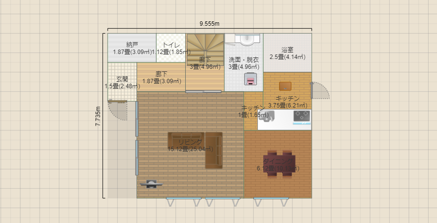 40坪 南西角窓LDK