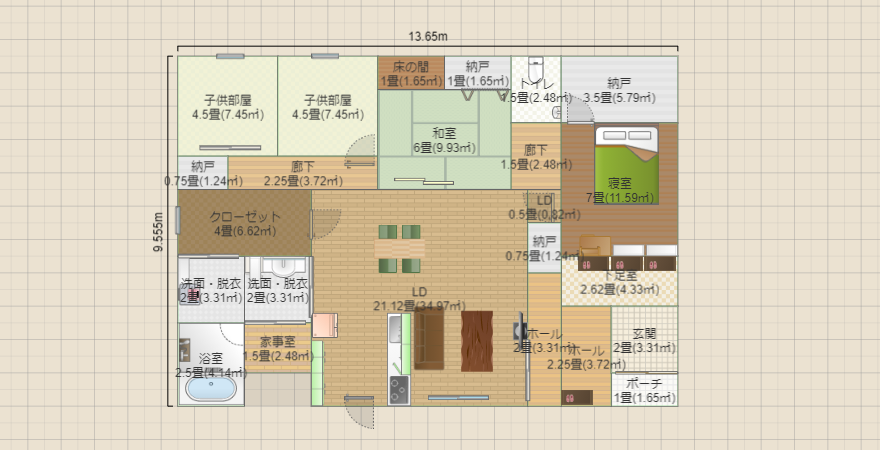 38.8坪（ファミリークローゼット&子供部屋4.5畳＆寝室内納戸）